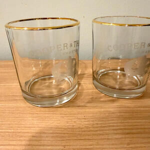 Cooper & Thief Cellar Masters 4" Bourbon Whiskey Glasses Gold Rim Set of 2